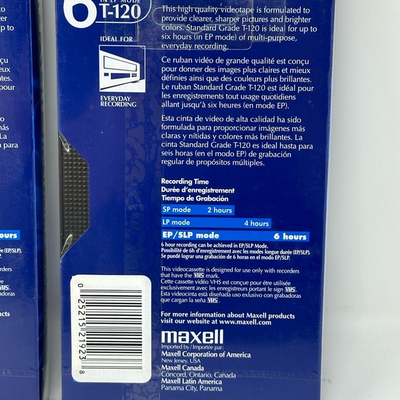 NEW LOT OF 2 MAXWELL STANDARD GRADE T-120 6 HOUR VHS TAPES SEALED B6 - Picture 3 of 4